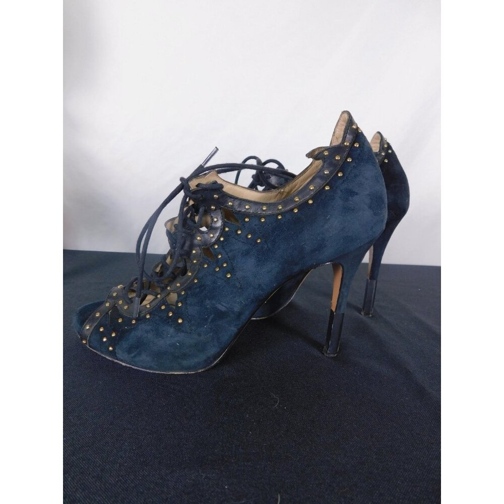 Pour La Victoire Studded Suede Lace-Up Heels Size 8 Black